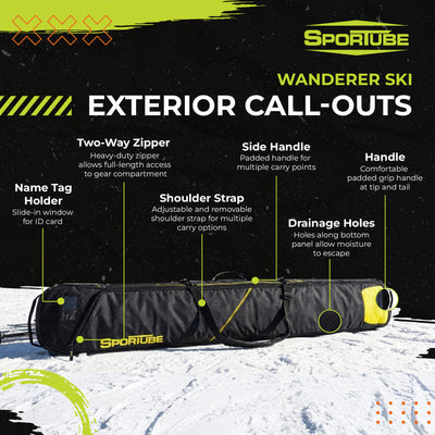 Sportube Wanderer Ski Sleeve Lightweight Bag with Full-Length Zipper Compartment - VMInnovations