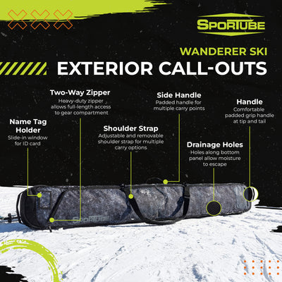 Sportube Wanderer Ski Sleeve Lightweight Bag with Full-Length Zipper Compartment - VMInnovations
