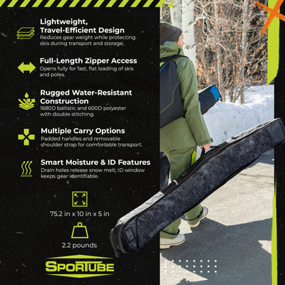 Sportube Wanderer Ski Sleeve Lightweight Bag with Full-Length Zipper Compartment - VMInnovations