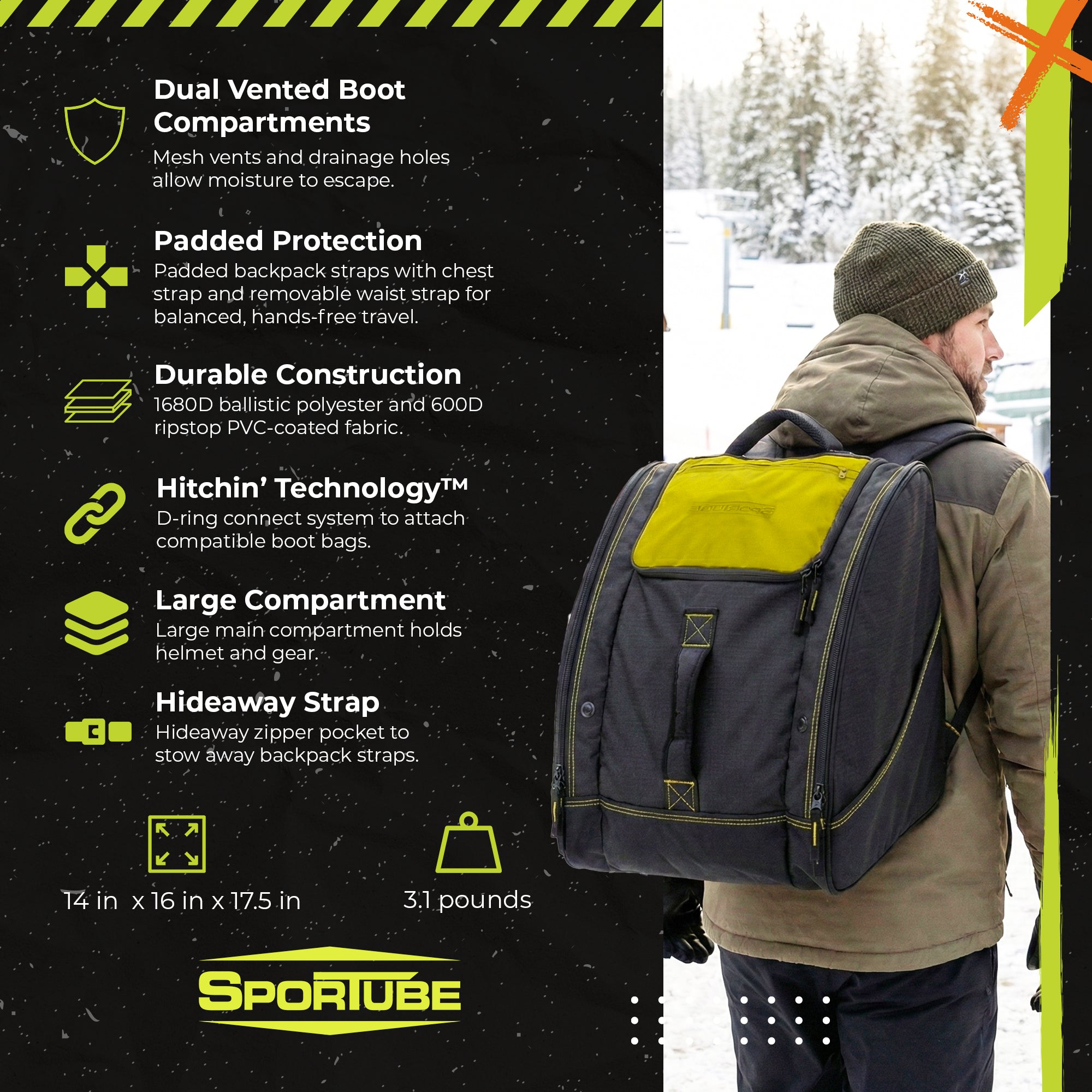 Sportube Freerider Padded Gear and Boot Bag with Extra-Large Central Compartment - VMInnovations