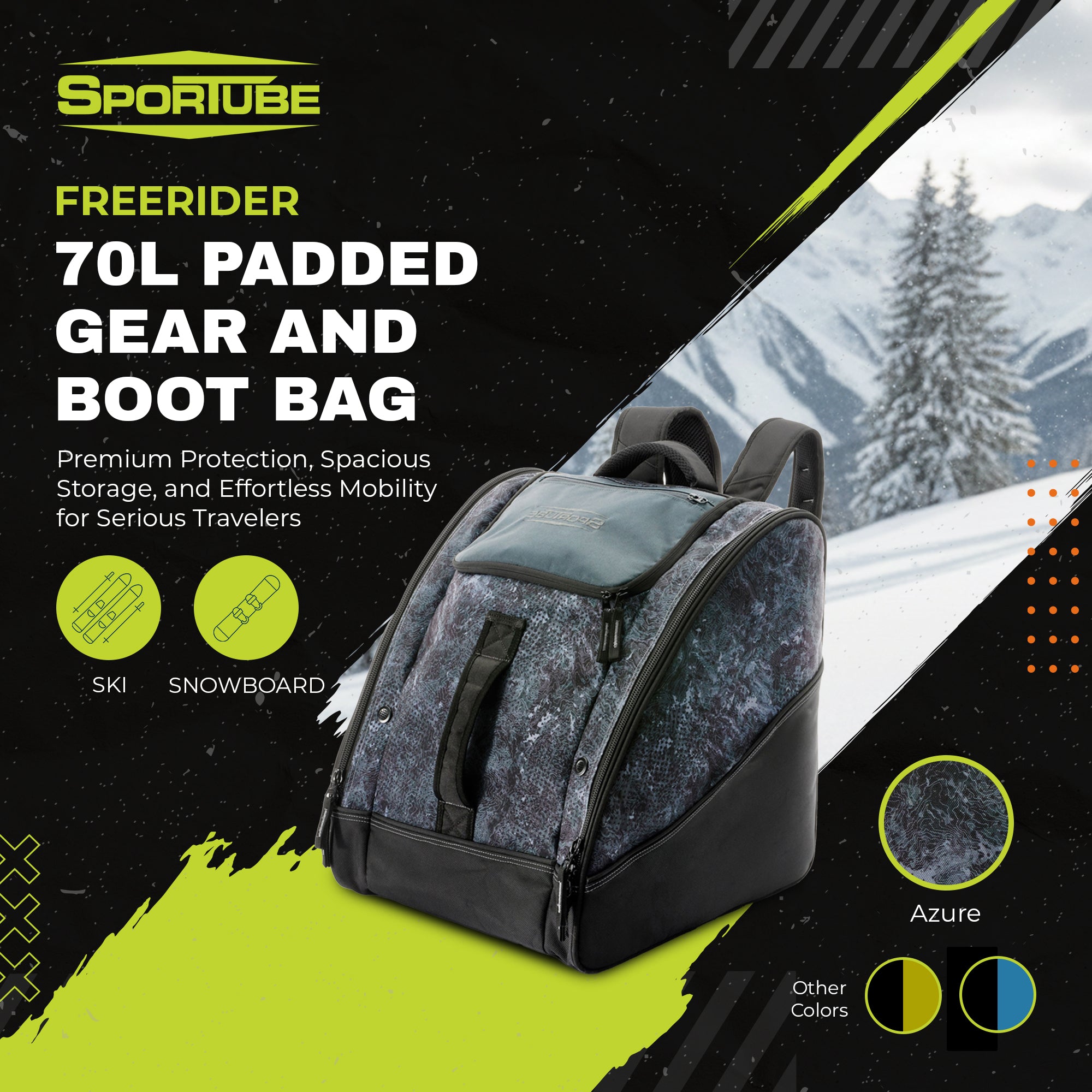 Sportube Freerider Padded Gear and Boot Bag with Extra-Large Central Compartment - VMInnovations