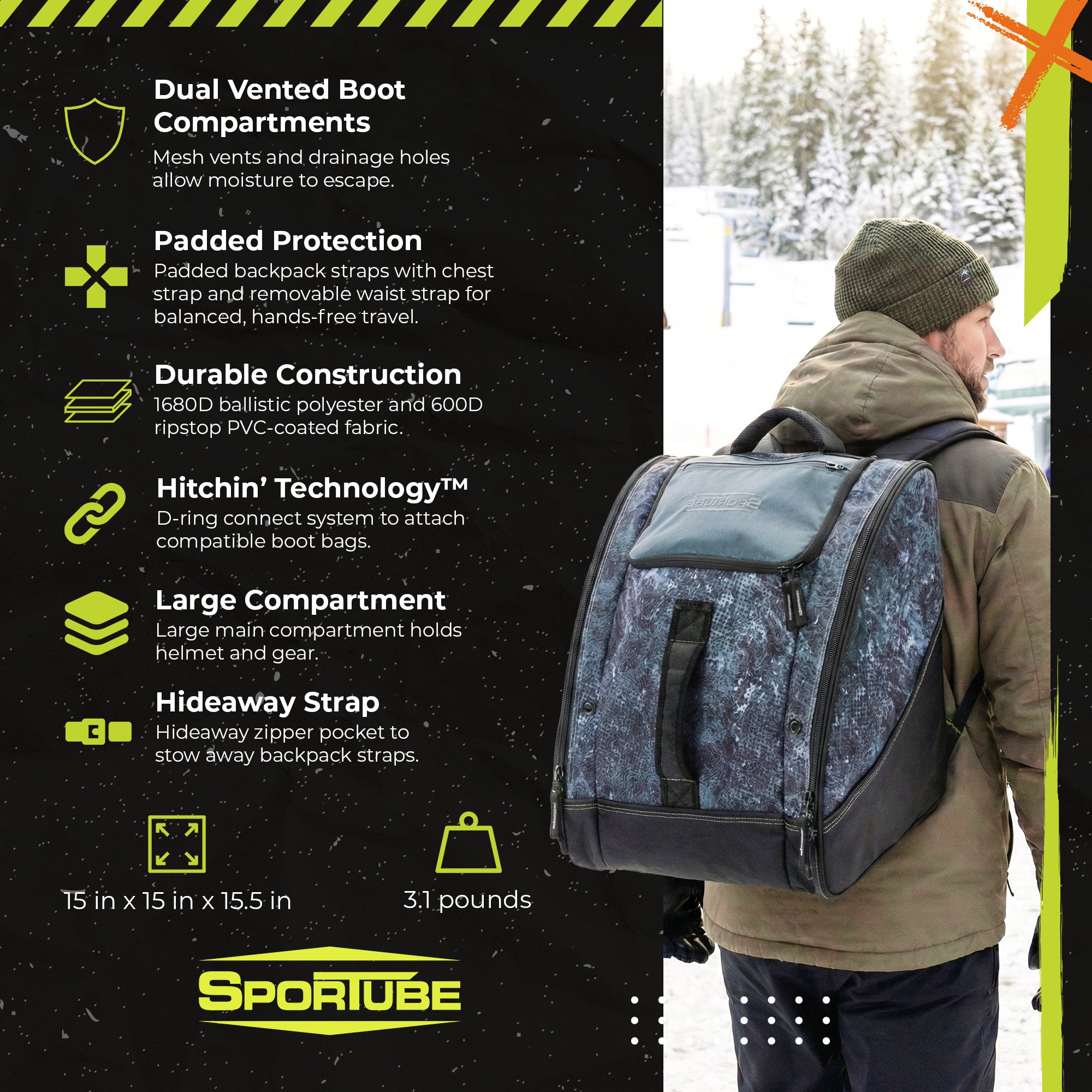 Sportube Freerider Padded Gear and Boot Bag with Extra-Large Central Compartment - VMInnovations