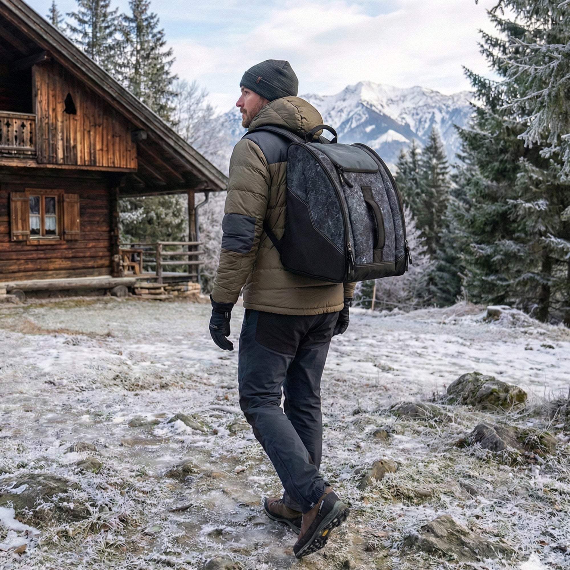 Sportube Traveler Boot Bag, 45L Ski & Snowboard Gear Backpack, Graphite Topo - VMInnovations