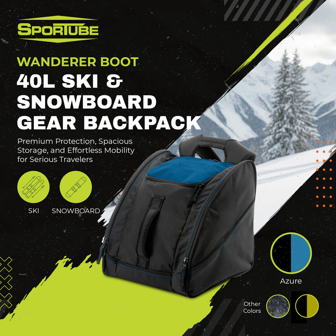 Sportube Wanderer Boot Bag, 50L Ski & Snowboard Gear Backpack for Travel, Azure - VMInnovations
