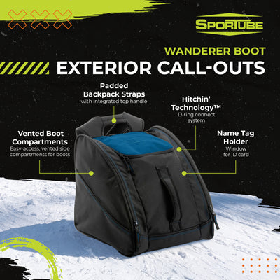 Sportube Wanderer Boot Bag, 50L Ski & Snowboard Gear Backpack for Travel, Azure - VMInnovations