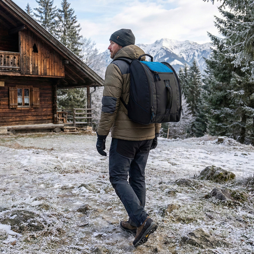 Sportube Wanderer Boot Bag, 50L Ski & Snowboard Gear Backpack for Travel, Azure - VMInnovations