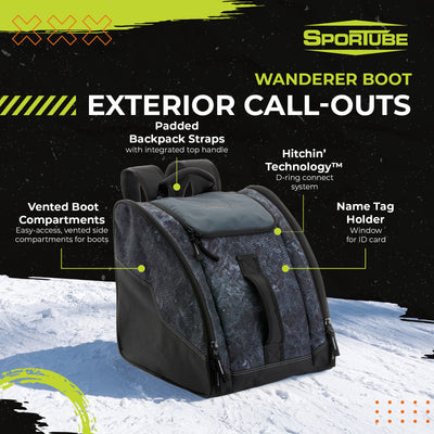 Sportube Wanderer Boot Bag, 50L Ski & Snowboard Gear Backpack, Graphite Topo - VMInnovations