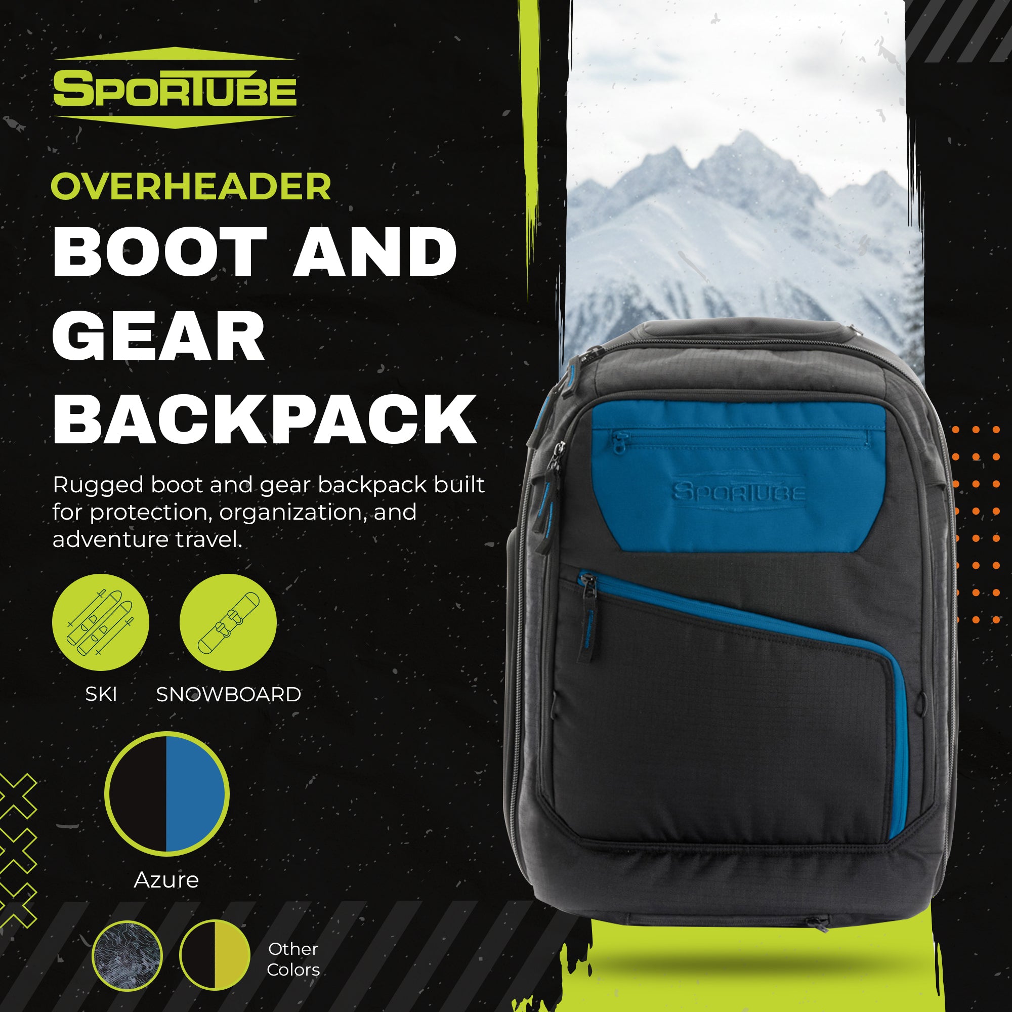 Sportube Overheader Boot and Gear Backpack, Carry-on Travel Bag, Azure - VMInnovations
