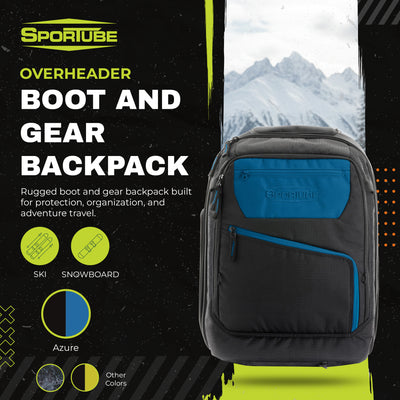 Sportube Overheader Boot and Gear Backpack, Carry-on Travel Bag, Azure - VMInnovations