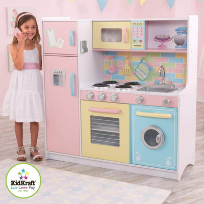 KidKraft Deluxe Pastel Children Pretend Play Kids Wood Kitchen |53336 - Open Box