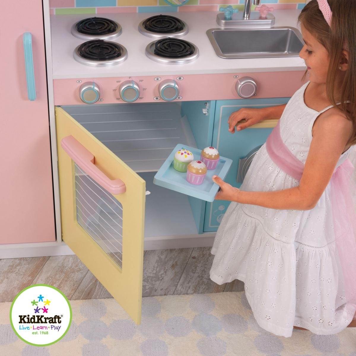 KidKraft Deluxe Pastel Children Pretend Play Kids Wood Kitchen |53336 - Open Box