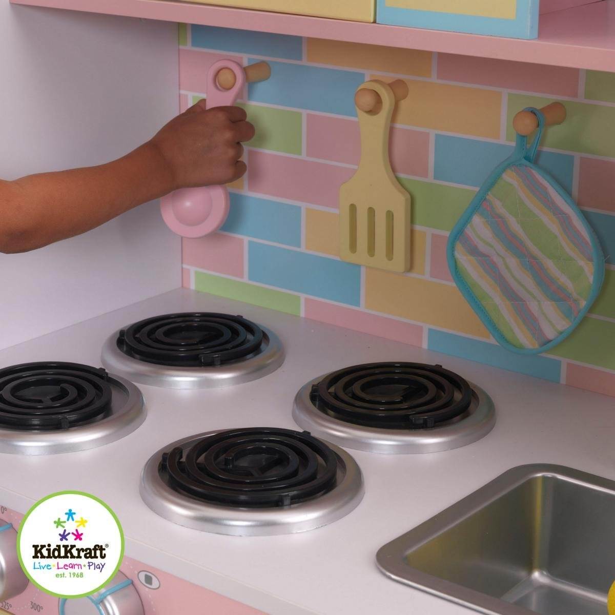 KidKraft Deluxe Pastel Children Pretend Play Kids Wood Kitchen |53336 - Open Box