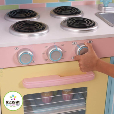 KidKraft Deluxe Pastel Children Pretend Play Kids Wood Kitchen |53336 - Open Box