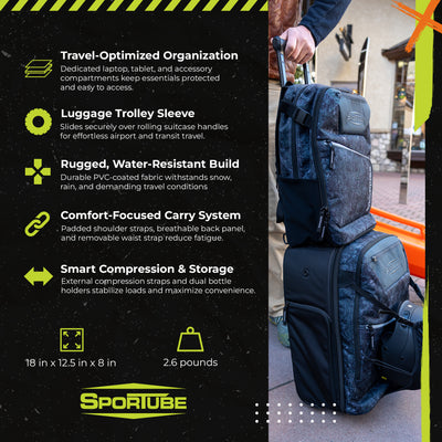 Sportube Sojourner Travel Backpack, 30L Durable Gear Bag for Ski & Adventure - VMInnovations