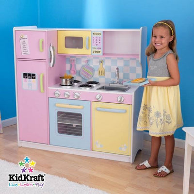 KidKraft Large Pastel Pink Wooden Kitchen Play Set & 27 Piece Dish Set