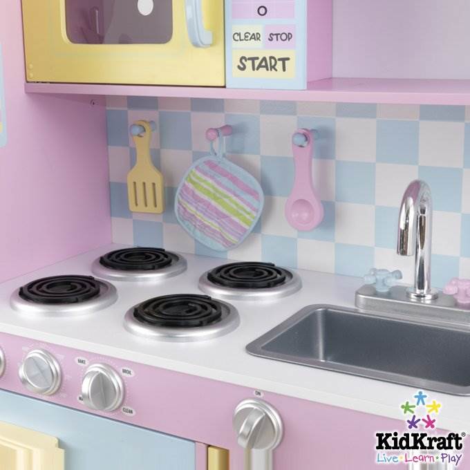 KidKraft Large Pastel Pink Wooden Kitchen Play Set & 27 Piece Dish Set