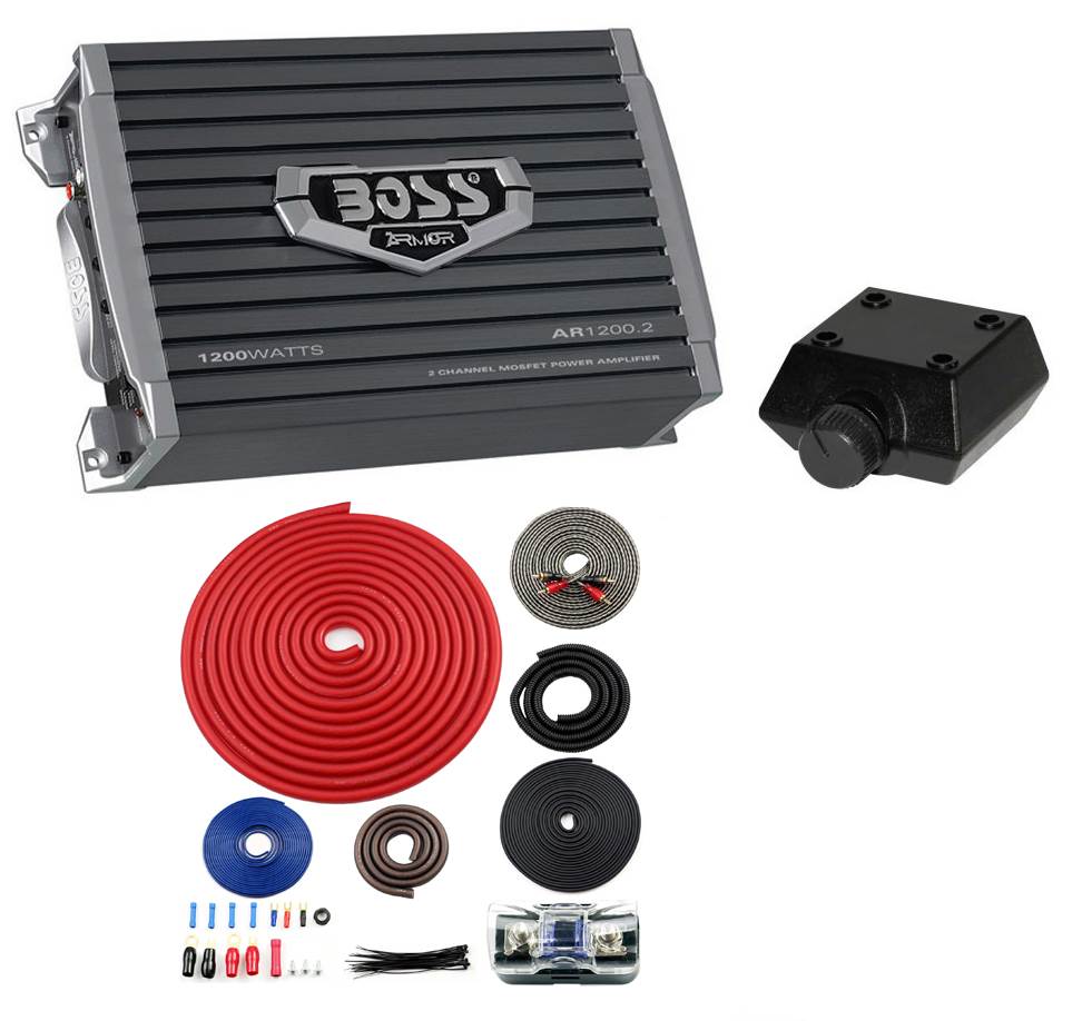 BOSS AR12002 1200W 2 Channel Car Audio Amplifier AR1200.2 + 4 Gauge Ga Amp Kit