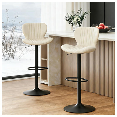 JAMFLY Bar Stools, Leather Adjustable Counter Height Chairs, 2pc , Beige(Used) - VMInnovations