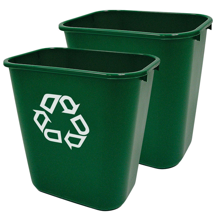 Rubbermaid Resin Deskside Recycling Trash Can, 7-Gal Plastic Bin, Green, 2 Pack