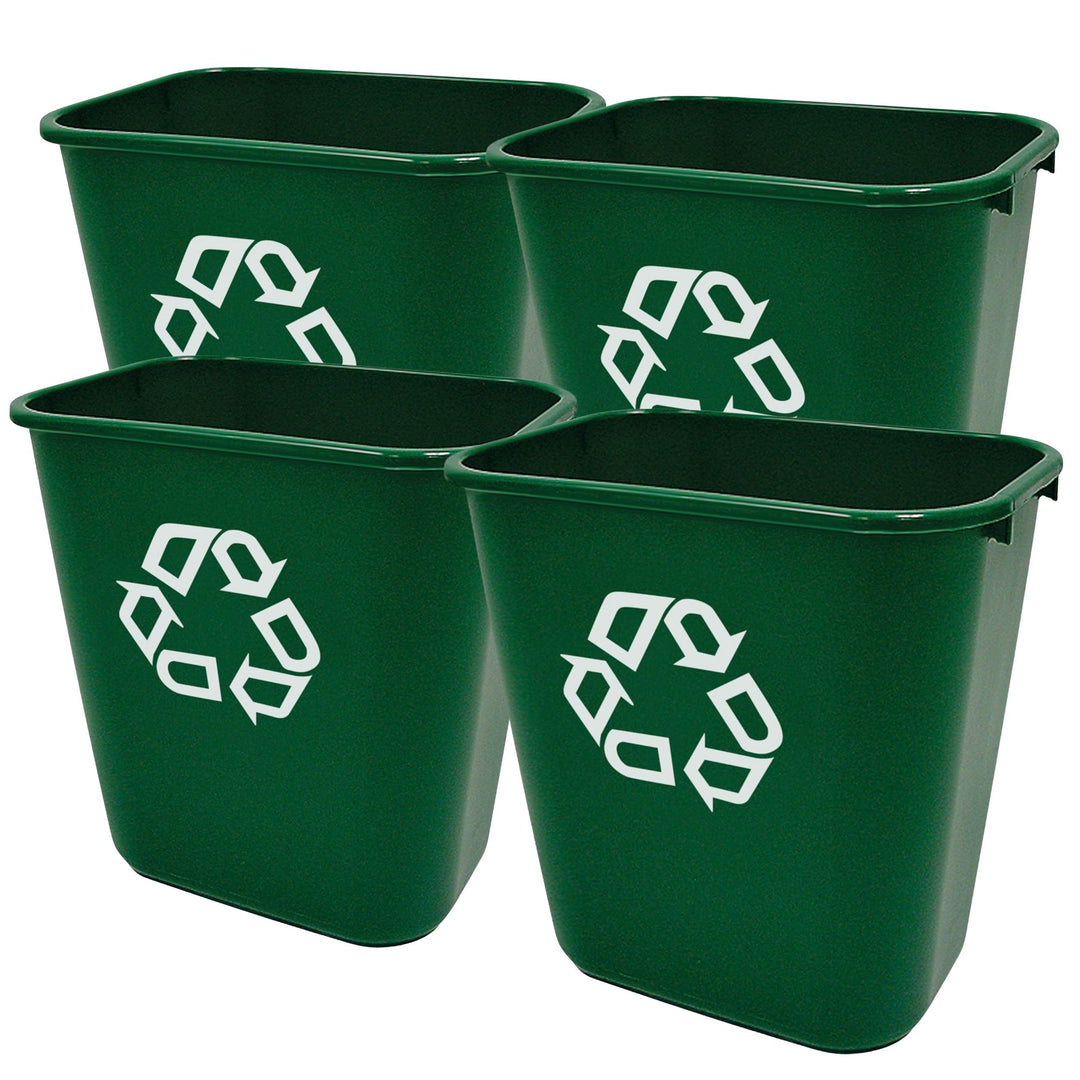 Rubbermaid Resin Deskside Recycling Trash Can, 7-Gal Plastic Bin, Green, 4 Pack