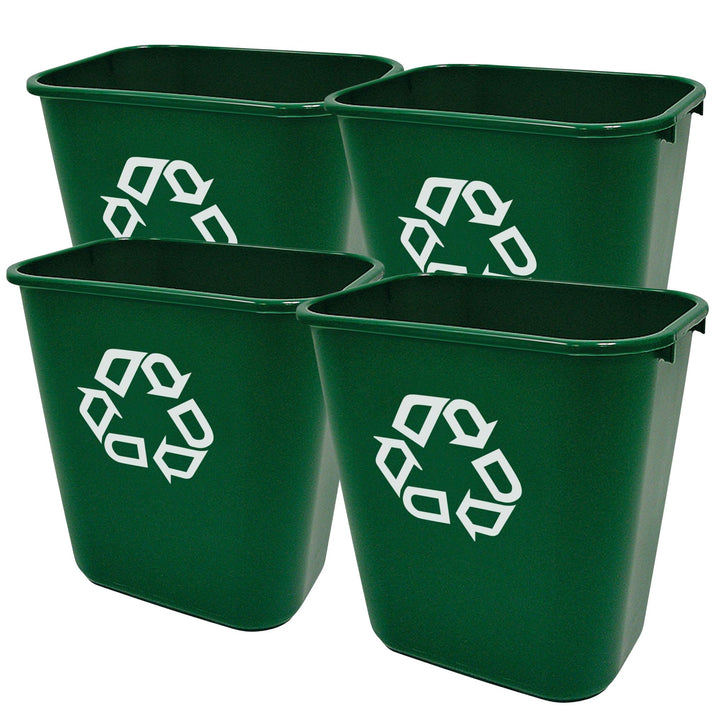 Rubbermaid Resin Deskside Recycling Trash Can, 7-Gal Plastic Bin, Green, 4 Pack