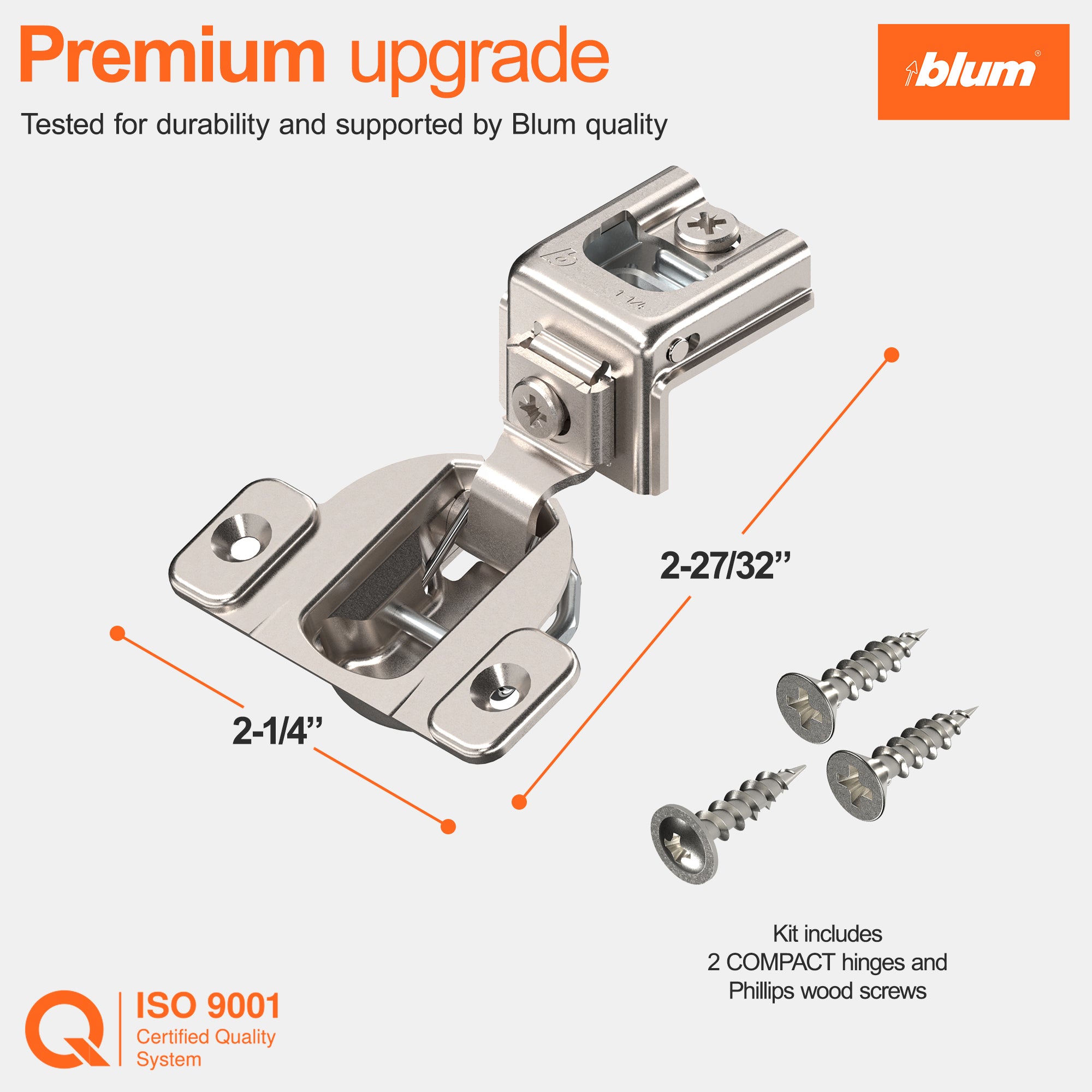 Blum COMPACT hinge, 50 Pack, 1-1/4" Overlay, 110° Opening Angle, Concealed Hinge