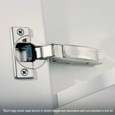 Blum CLIP top BLUMOTION Hinge Kit (4 Kits), Full Overlay, 110° Opening Angle, Steel, Soft Close Euro-Style Hinges with CLIP Mounting Plate for Frameless Cabinets