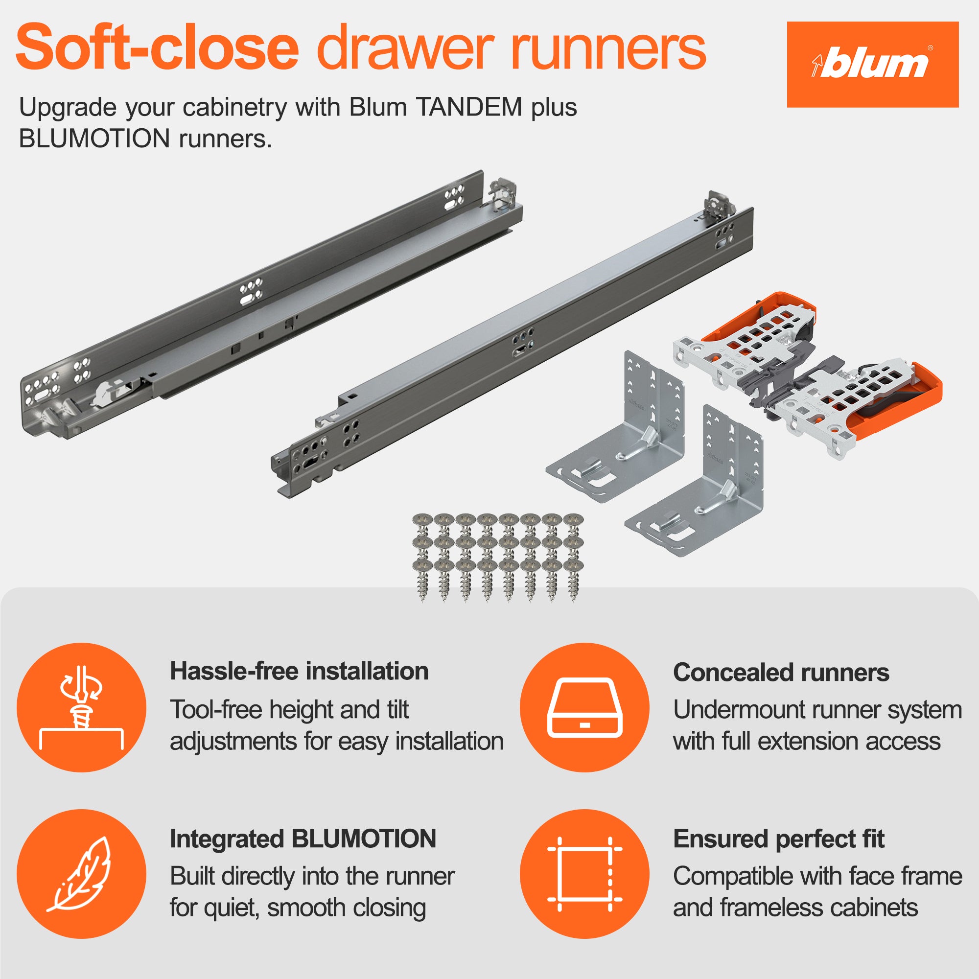 Blum Concealed Undermount Drawer Runner Kit, 21-Inch, Soft-Close (Open Box) - VMInnovations