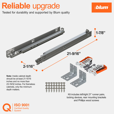 Blum Concealed Undermount Drawer Runner Kit, 21-Inch, Soft-Close (Open Box) - VMInnovations