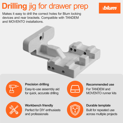 Blum Concealed Runner Drilling Template (Jig), Assembly Aid for Drawer Preparation with TANDEM plus BLUMOTION Undermount Runners, Light Gray