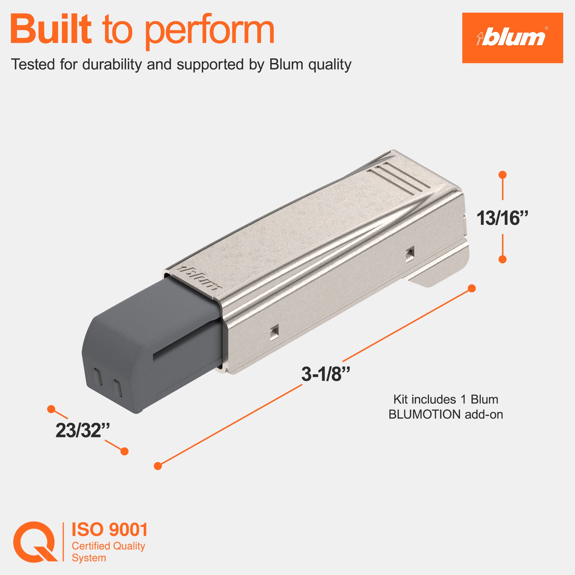 Blum BLUMOTION Add-On for Doors (1 Add On), Soft Close for CLIP top and CLIP Hinges, Steel, Tool-Free Installation for Overlay Cabinet Applications