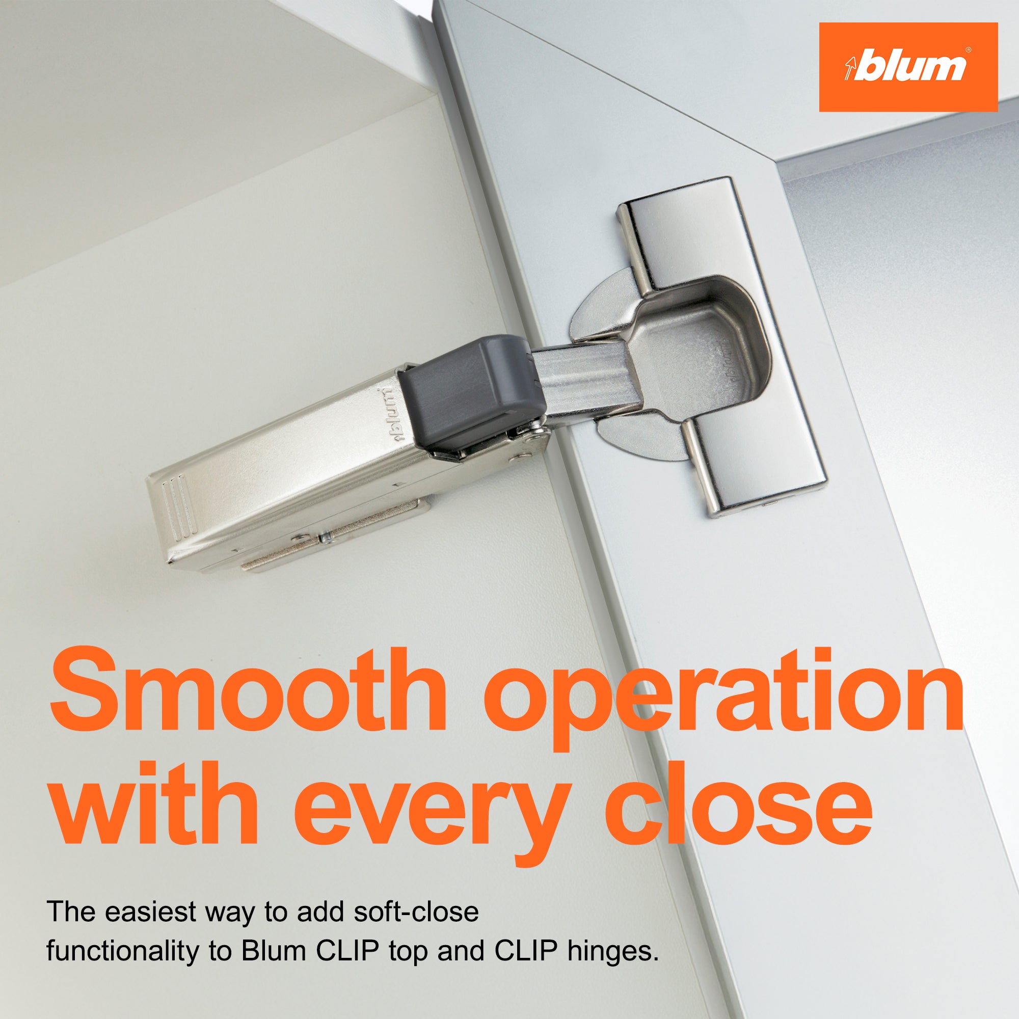 Blum BLUMOTION Add-On for Doors (1 Add On), Soft Close for CLIP top and CLIP Hinges, Steel, Tool-Free Installation for Overlay Cabinet Applications