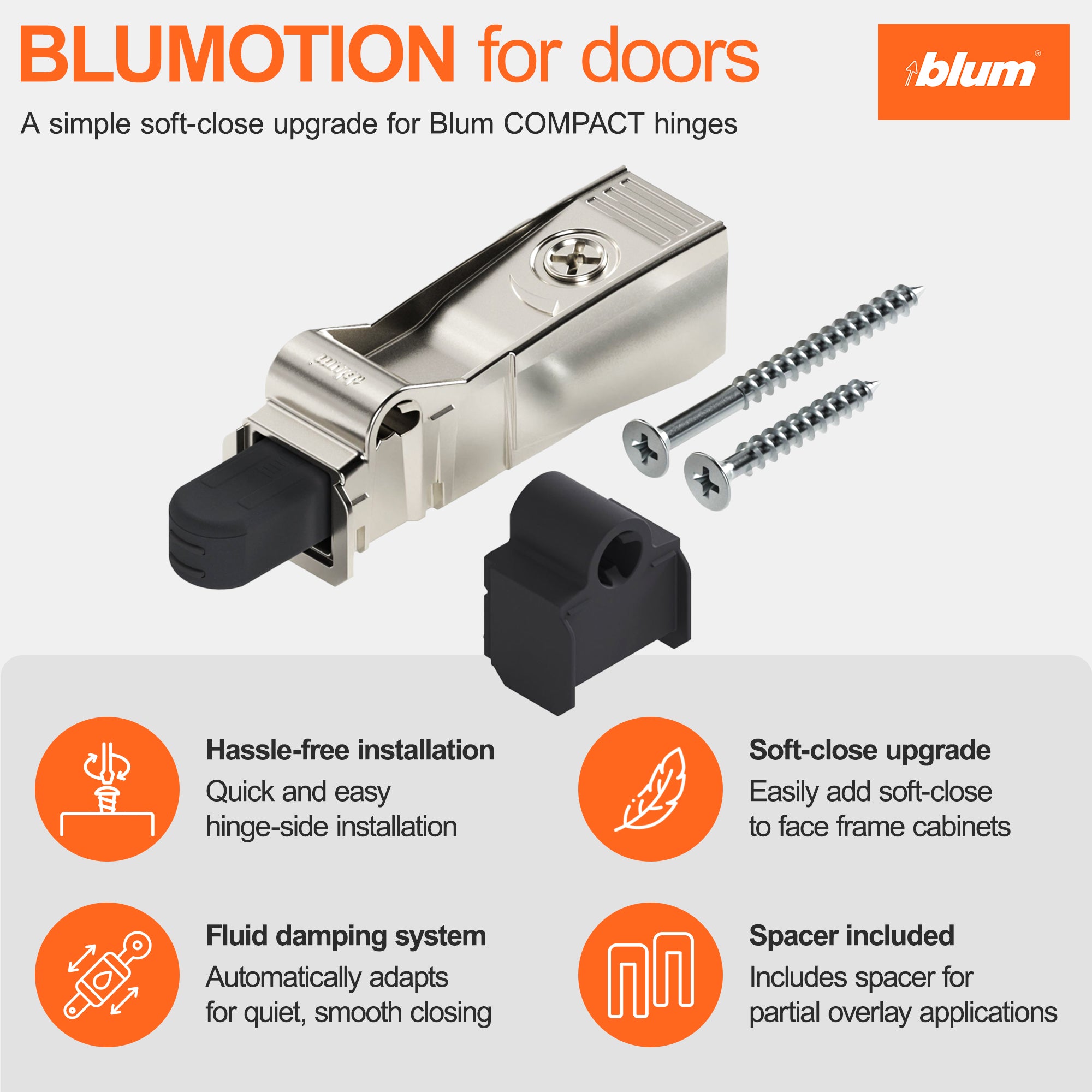 Blum BLUMOTION for Doors (1 Kit), Soft-Close Adapter for Hinges (Open Box)
