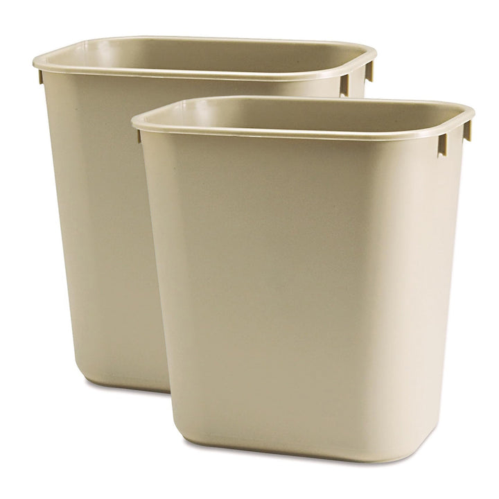Rubbermaid Deskside Wastebasket, Plastic Trash Can, 3.5 Gallon, Beige, 2 Pack