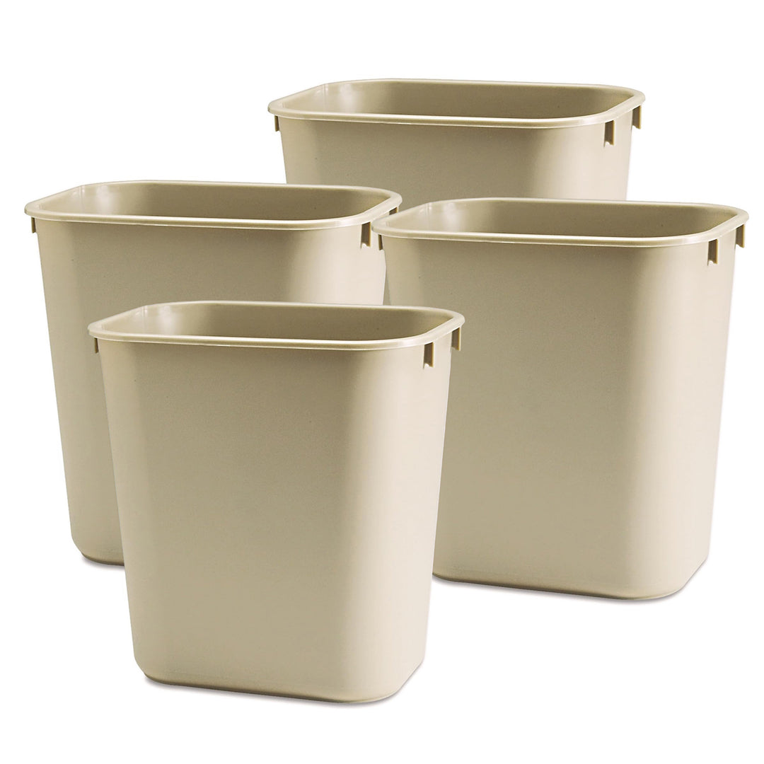 Rubbermaid Deskside Wastebasket, Plastic Trash Can, 3.5 Gallon, Beige, 4 Pack