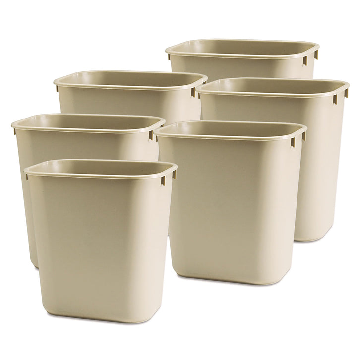 Rubbermaid Deskside Wastebasket, Plastic Trash Can, 3.5 Gallon, Beige, 6 Pack