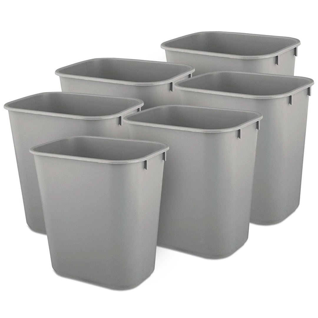 Rubbermaid Deskside Wastebasket, Plastic Trash Can, 3.5 Gallon, Gray, 6 Pack