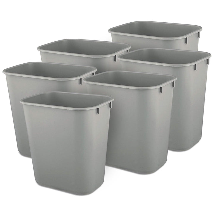 Rubbermaid Deskside Wastebasket, Plastic Trash Can, 3.5 Gallon, Gray, 6 Pack