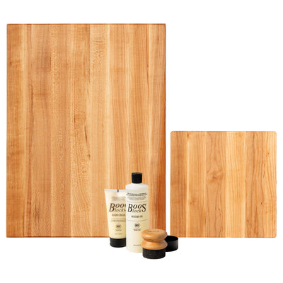 John Boos Maple 20" x 15" and 10" x 10" Carving Boards with 3 Piece Care Set