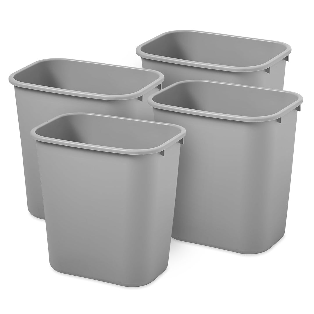 Rubbermaid Resin Wastebasket, Plastic Under Desk Trash Can, 7 Gal, Gray, 4 Pack