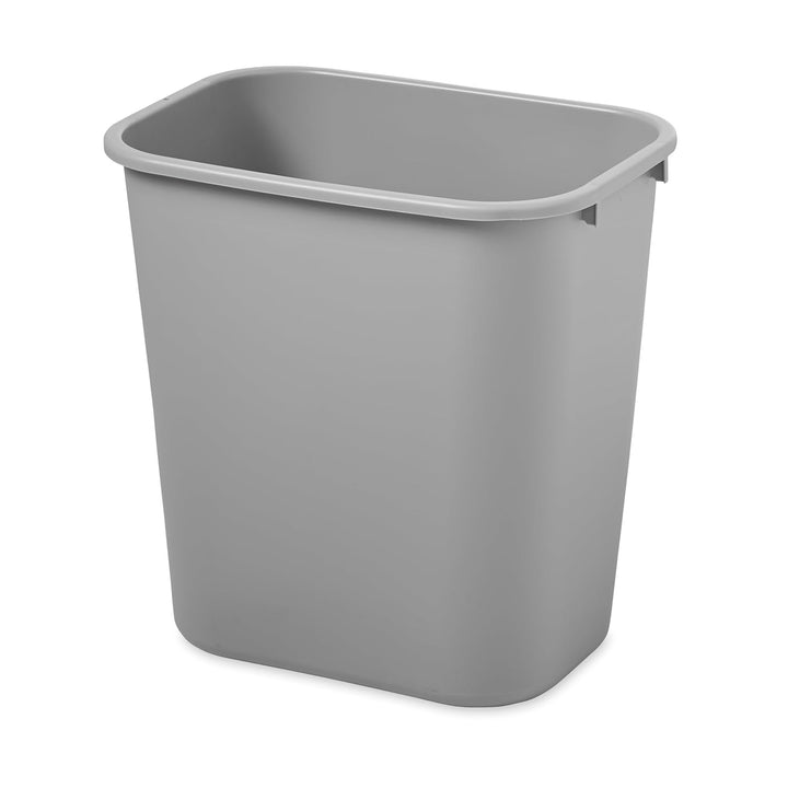 Rubbermaid Resin Wastebasket, Plastic Under Desk Trash Can, 7 Gal, Gray, 6 Pack