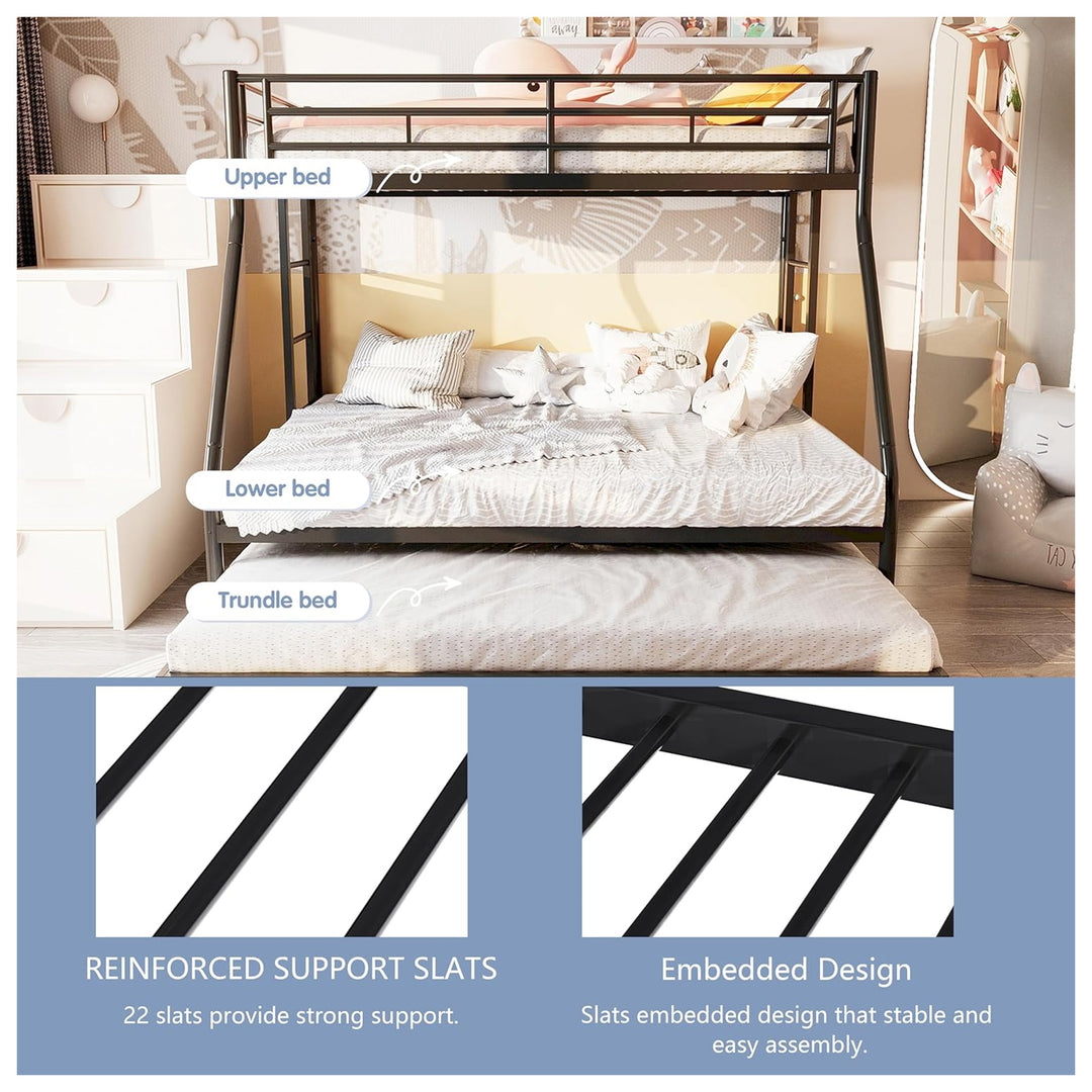 SUNLEI Twin Over Full Bunk Bed w/Trundle, Metal Loft Bed Frame, Black (Open Box) - VMInnovations