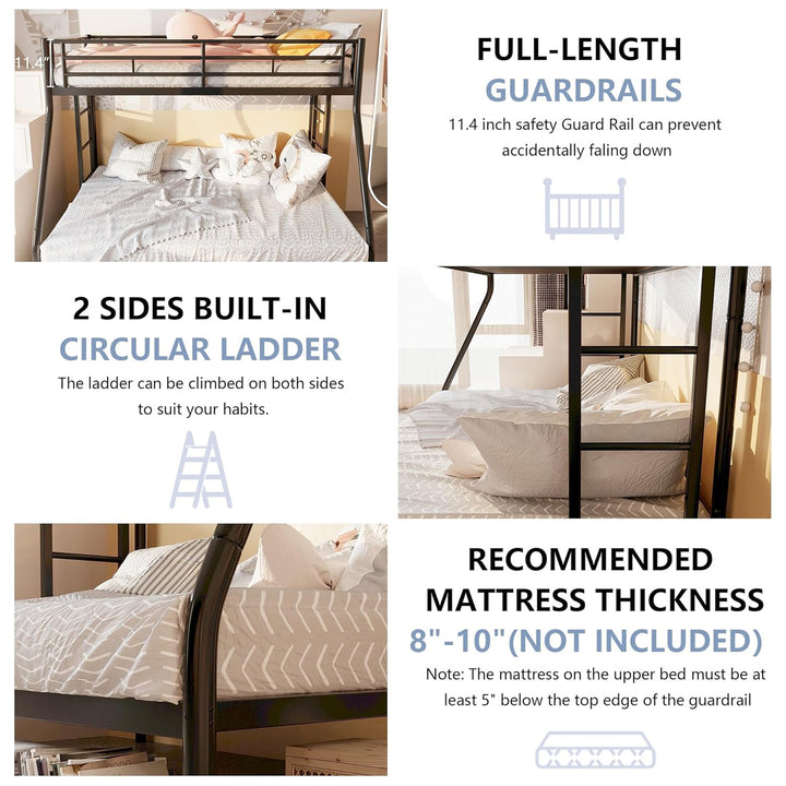 SUNLEI Twin Over Full Bunk Bed w/Trundle, Metal Loft Bed Frame, Black (Open Box) - VMInnovations