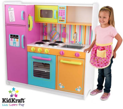 KidKraft Big & Bright Kids Pretend Play Kitchen Set w/ Pink Chef Apron & Hat