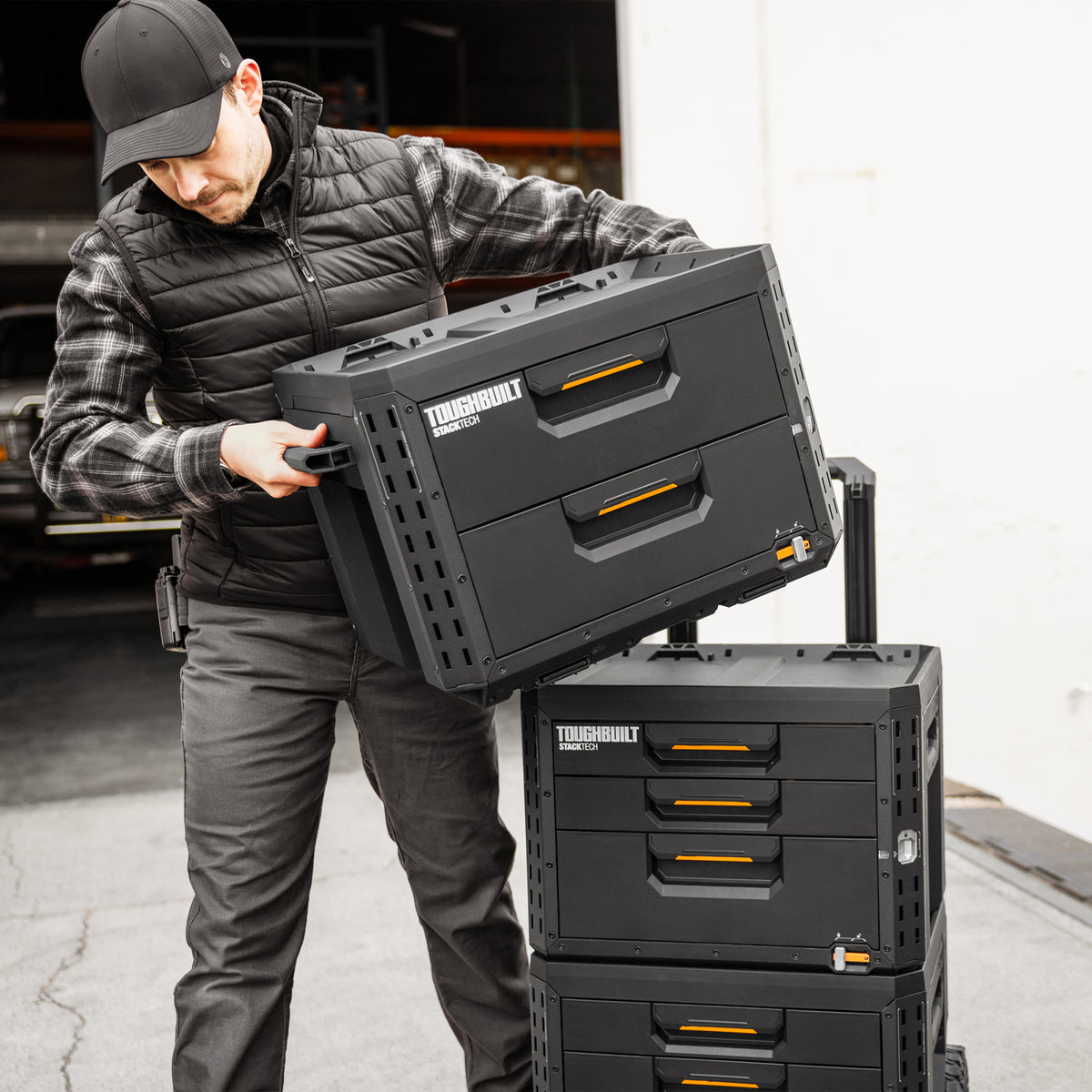 ToughBuilt StackTech Locking Box,Plastic Storage Tool & Gear Organizer(Open Box)