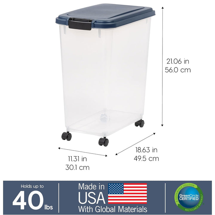 IRIS USA Pet Food Storage Container, Airtight Bin with Attachable Wheels, 40 lbs