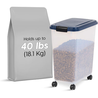 IRIS USA Pet Food Storage Container, Airtight w/Attachable Wheels, 40lbs (Used)