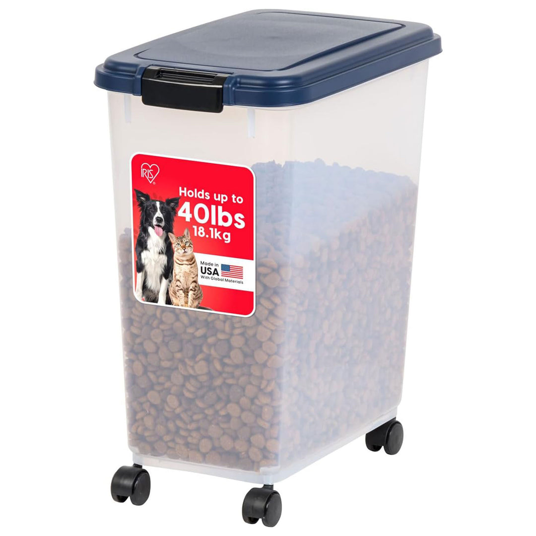 IRIS USA Pet Food Storage Container, Airtight Bin with Attachable Wheels, 40 lbs
