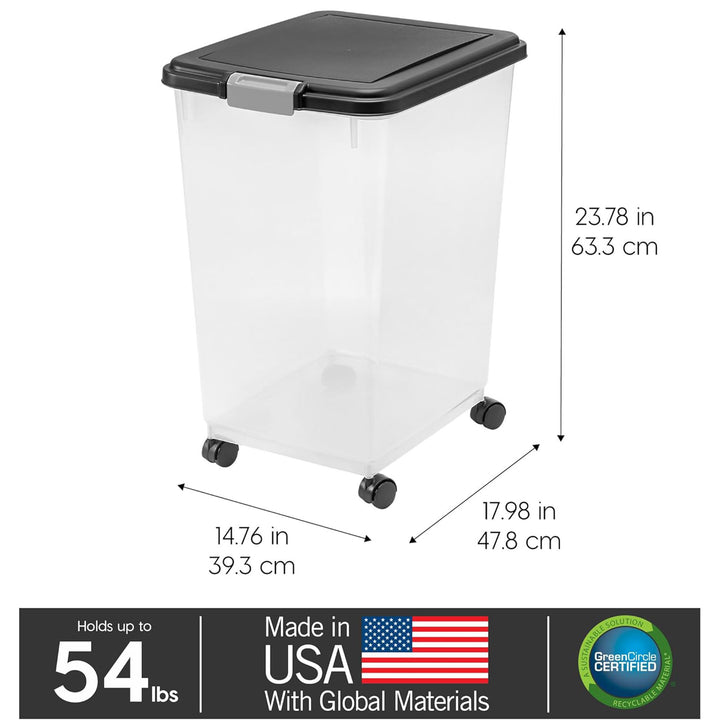 IRIS USA Pet Food Container, Airtight Bin w/Attachable Wheels, 54lbs (Open Box)