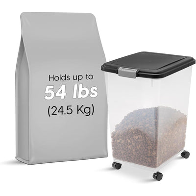 IRIS USA Pet Food Container, Airtight Bin w/Attachable Wheels, 54lbs (Open Box) - VMInnovations